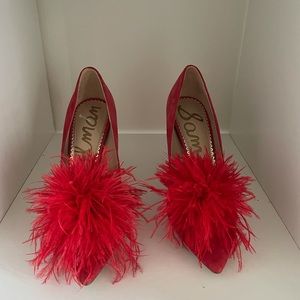 Sam Edelman Red Faux Ostrich Feather Pumps